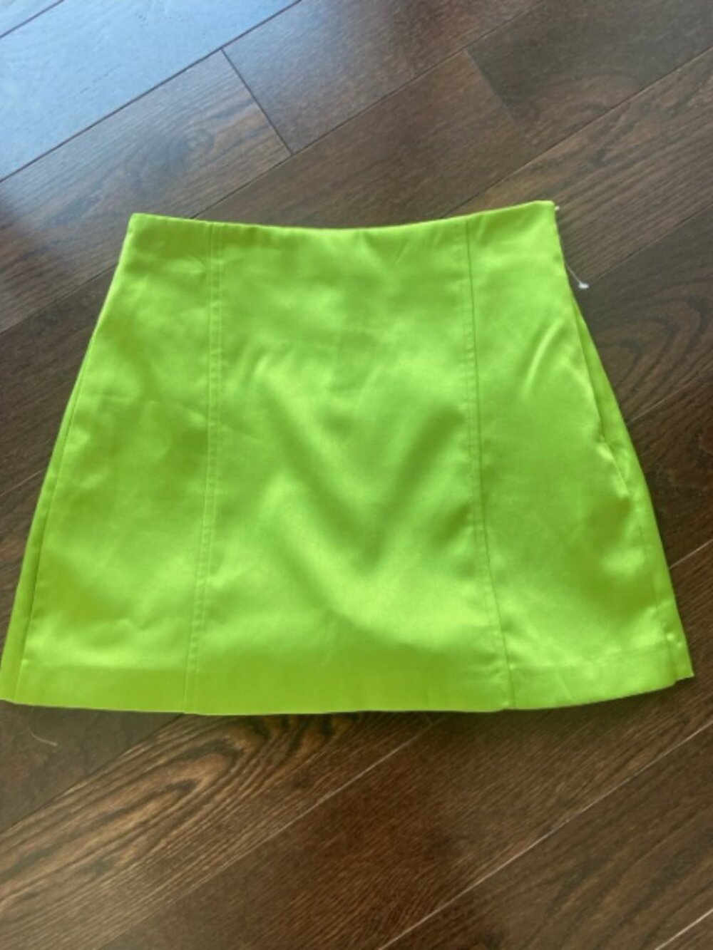 Zara Lime Green Mini Skort Satin Finish NWOT